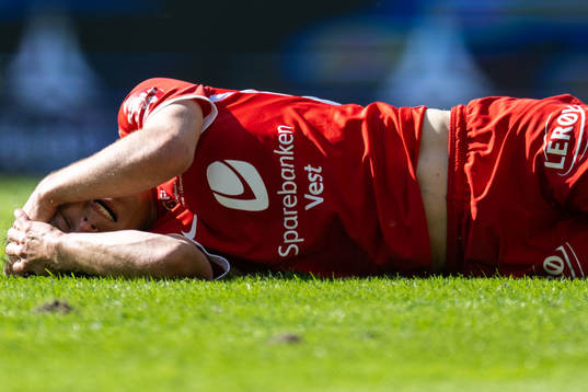 Felix Horn Myhre of Brann in pain