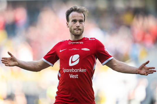 Bård Finne of Brann celebrates scoring 2-0