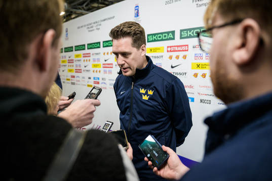 Head coach Sam Hallam of Sweden being interviewed