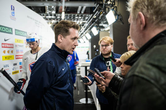 Head coach Sam Hallam of Sweden being interviewed