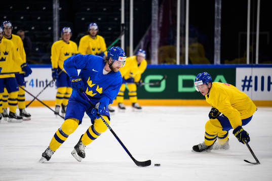 Anton Lindholm and Lucas Raymond of Sweden at a practice