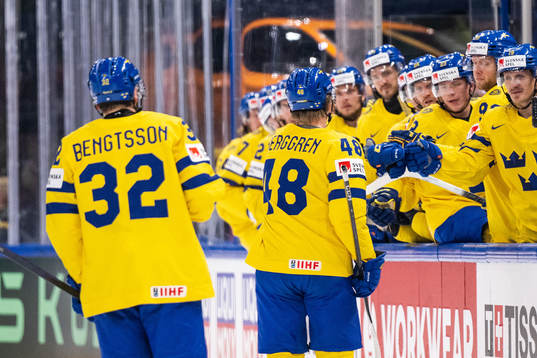Lukas Bengtsson and Jonatan Berggren of Sweden celebrate 3-0