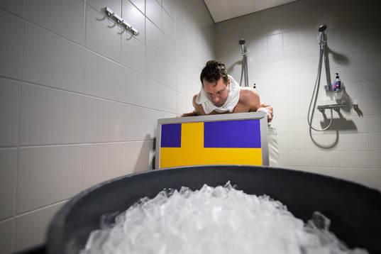 Patrik Nemeth of Sweden in an ice bath