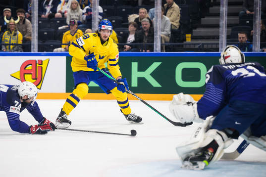Thomas Thiry and goaltender Quentin Papillon of France are
