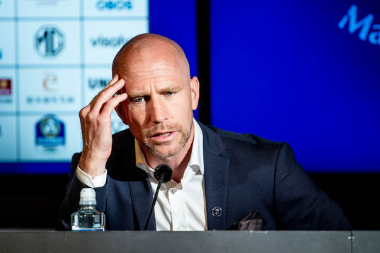 Malmö FFs tränare Henrik Rydström på en presskonferens
