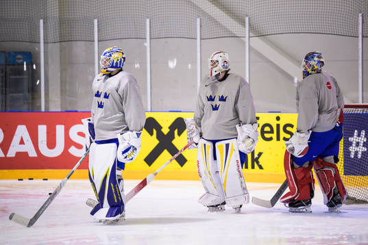 Goaltenders Jesper Wallstedt, Jacob Johansson and Lars