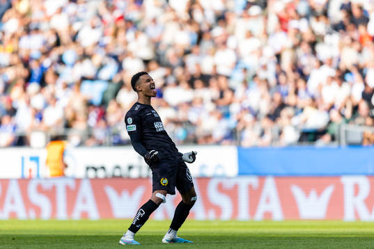 Hammarbys målvakt Oliver Dovin jublar
