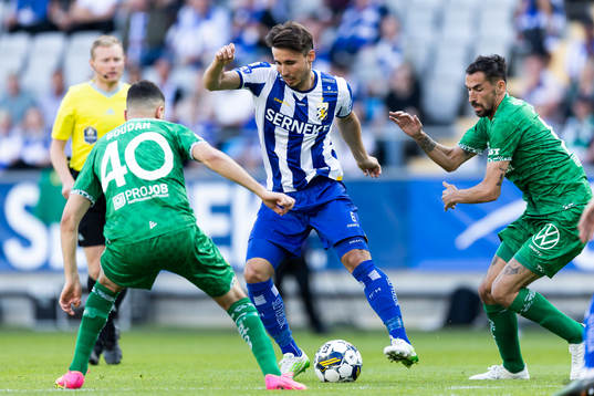 Hammarbys Abdelrahman Boudah Saidi och Loret Sadiku mot IFK