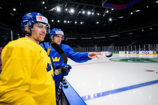 Pär Lindholm and Jakob Silfverberg of Sweden at a practice