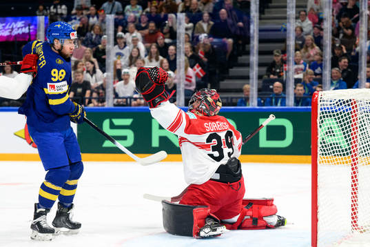 Alexander Nylander of Sweden and goaltender George