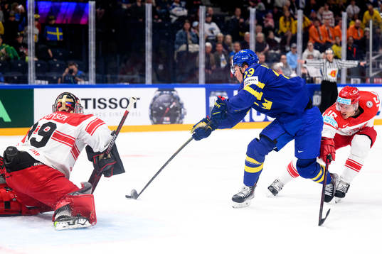 Goaltender George Sørensen of Denmark against Lucas