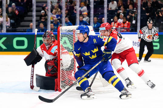 Goaltender George Sørensen and Nick Olesen of Denmark