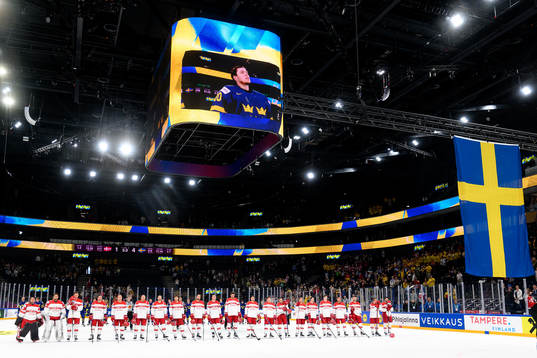 Goaltender Jesper Wallstedt of Sweden is shown