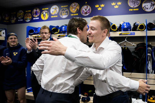 Henrik Tömmernes and Pär Lindholm of Sweden celebrate