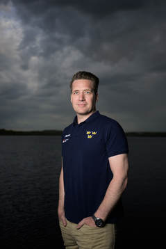 Sam Hallam, head coach of team Sweden, poses for a portrait