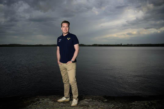 Sam Hallam, head coach of team Sweden, poses for a portrait