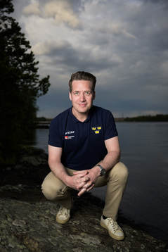 Sam Hallam, head coach of team Sweden, poses for a portrait