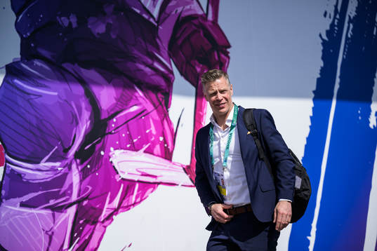 Assistant coach Nicklas Rahm of Sweden arrives to the arena