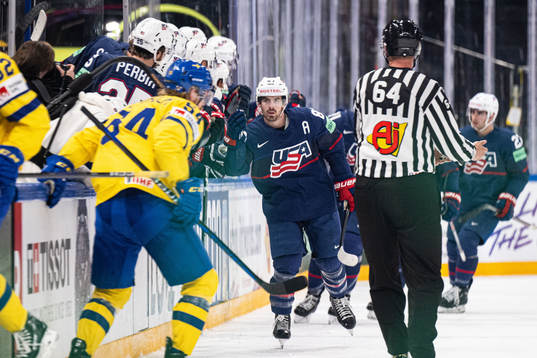 Conor Garland of USA celebrates