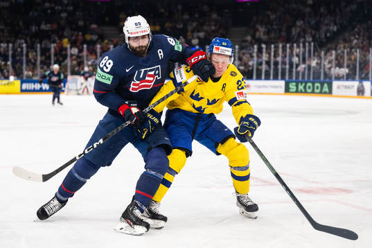 Alex Tuch of USA and Lucas Raymond of Sweden