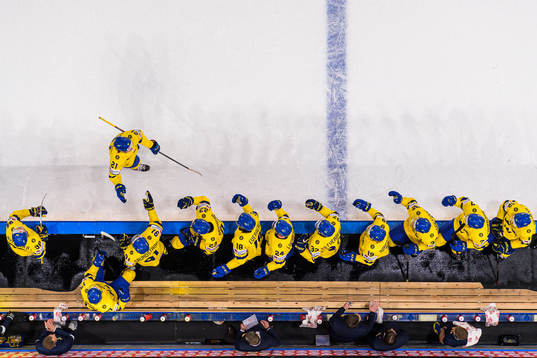 Leo Carlsson of Sweden celebrates with teammates