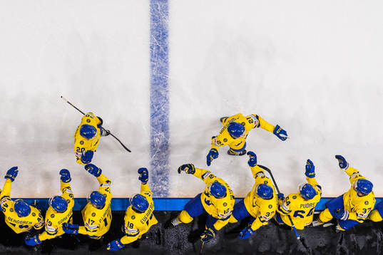 André Petersson and Leo Carlsson of Sweden celebrate with