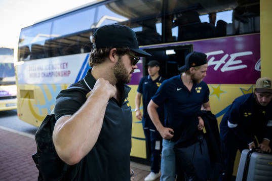 Timothy Liljegren of Sweden leaves a bus when traveling