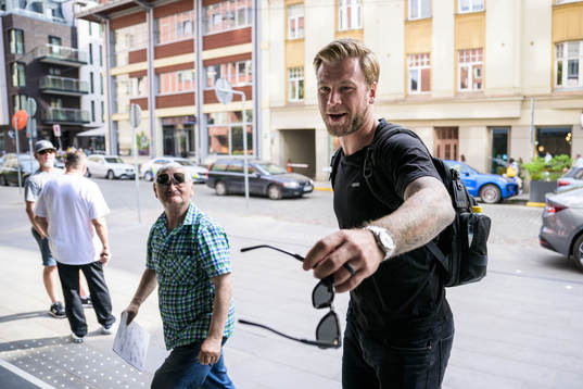 Christian Folin of Sweden arrives to the team hotel