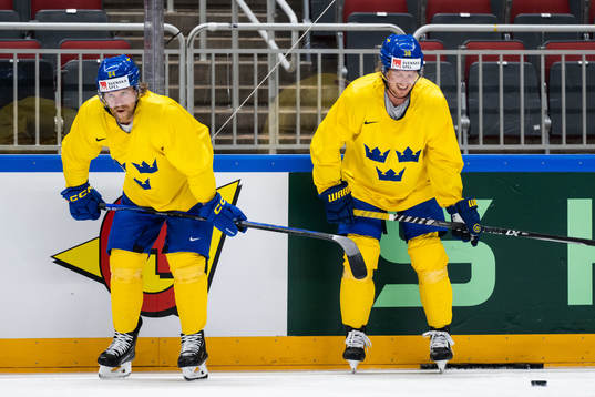 Anton Lindholm abd Rasmus Sandin of Sweden at a practice