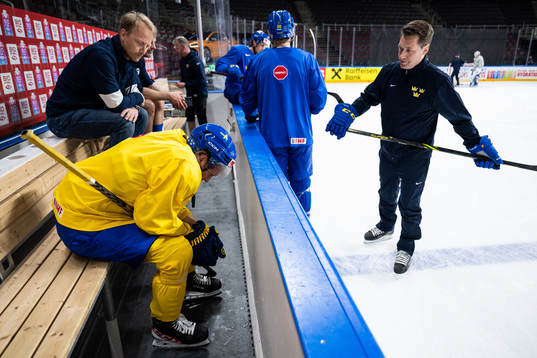 doctor Jonas Kalman, Rasmus Sandin and head coach Sam