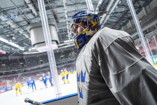 goaltender Lars Johansson of Sweden at a practice session