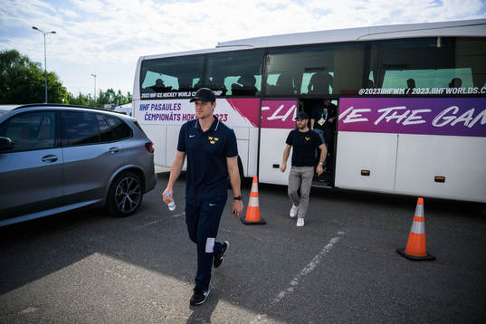 Goaltender Lars Johansson of Sweden arrives to the arena