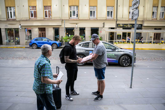 Christian Folin of Sweden signs autographs when arriving to