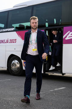 Christian Folin of Sweden arrives to the arena for the 2023
