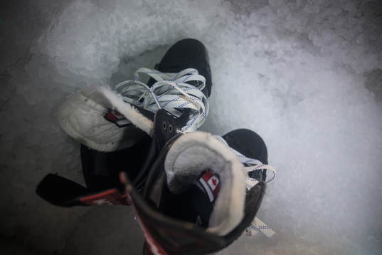Skates of Patrik Nemeth of Sweden in a freezer
