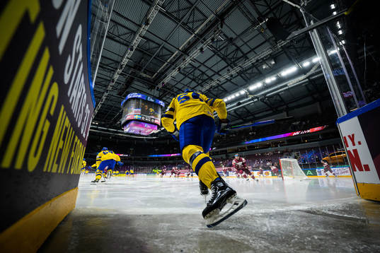 Anton Lindholm of Sweden enters the ice for warm-up