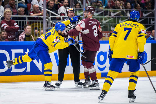Oscar Lindberg of Sweden and Karlis Cukste of Latvia
