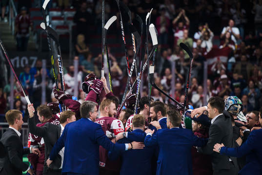 The team of Latvia celebrate