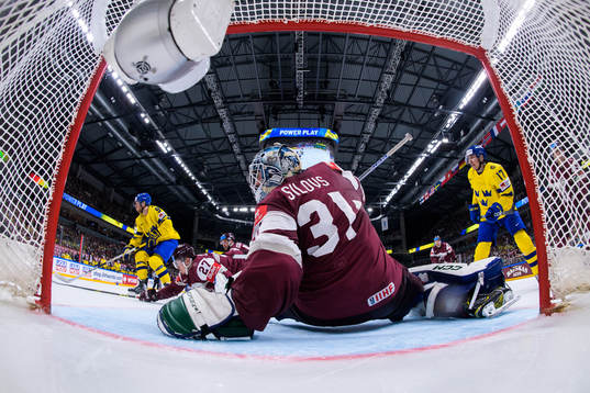 Goaltender Arturs Silovs of Latvia