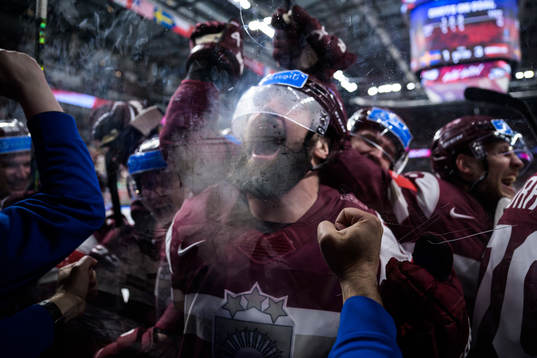 Rodrigo Abols of Latvia celebrates