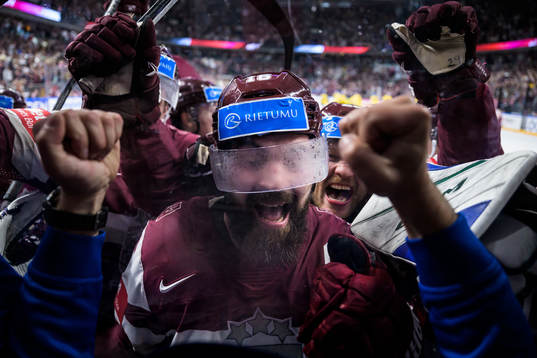 Rodrigo Abols of Latvia celebrates