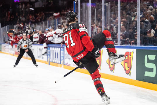 Adam Fantilli of Canada celebrates