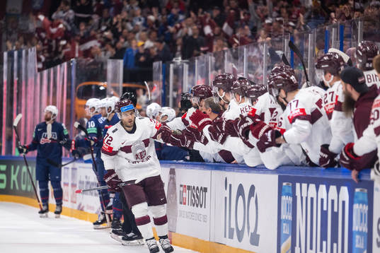 Janis Jaks of Latvia celebrates scoring 1-2