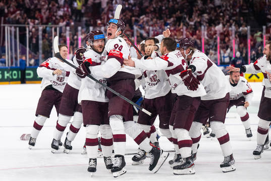 Kristians Rubins of Latvia celebrates