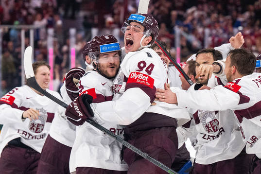 Kristians Rubins of Latvia celebrates