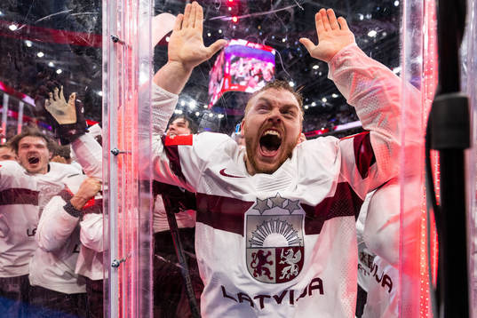 Karlis Cukste of Latvia celebrates