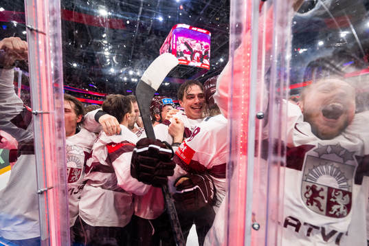 Kristians Rubins of Latvia celebrates