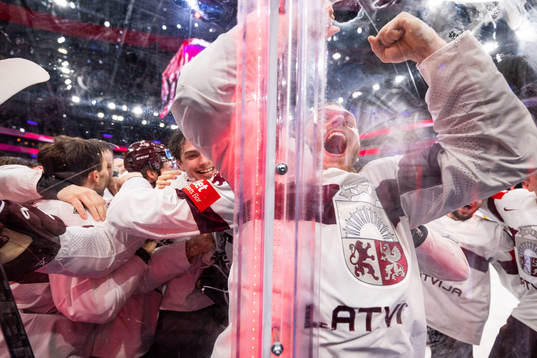 Karlis Cukste of Latvia celebrates