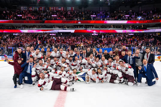 Players of Latvia celebrate