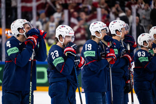 Connor Mackey, Michael Eyssimont and Cutter Gauthier of USA